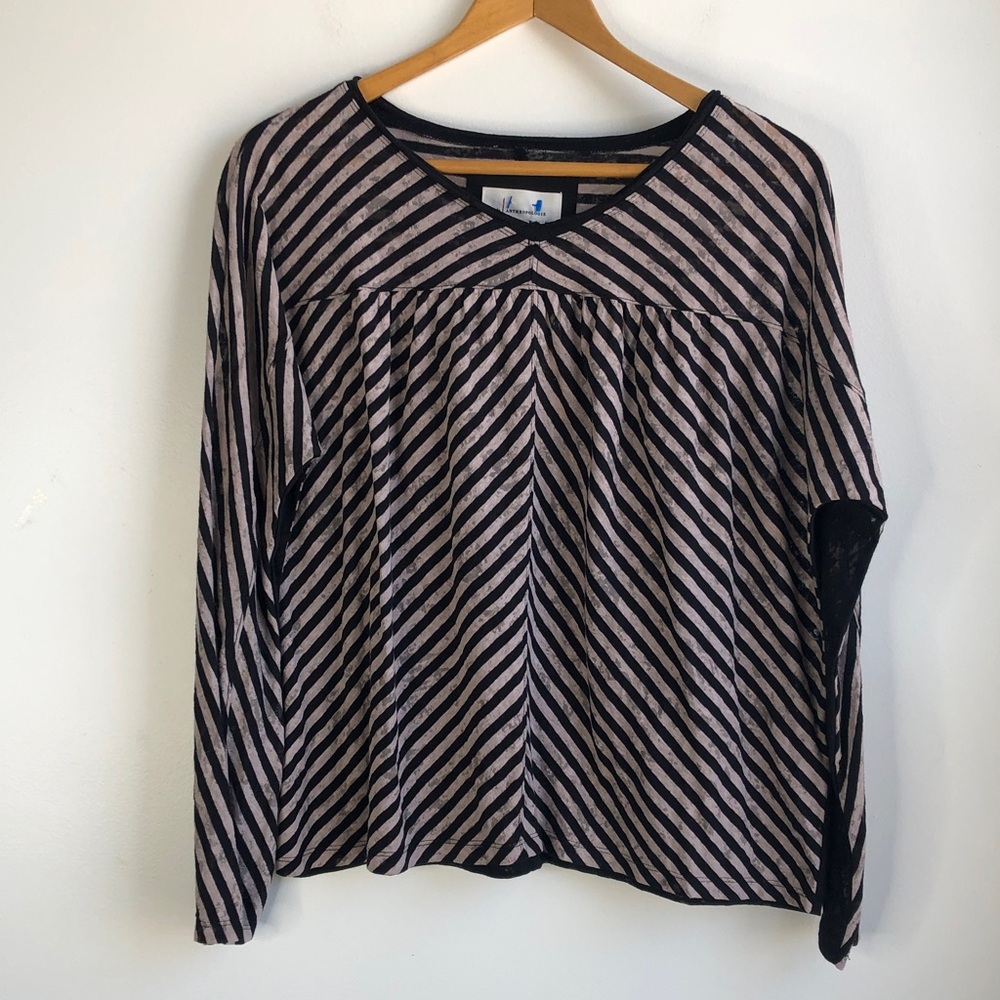 Anthropologie Striped Long-Sleeve V-Neck Top